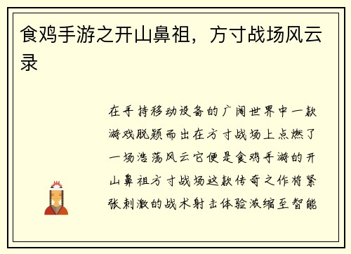 食鸡手游之开山鼻祖，方寸战场风云录